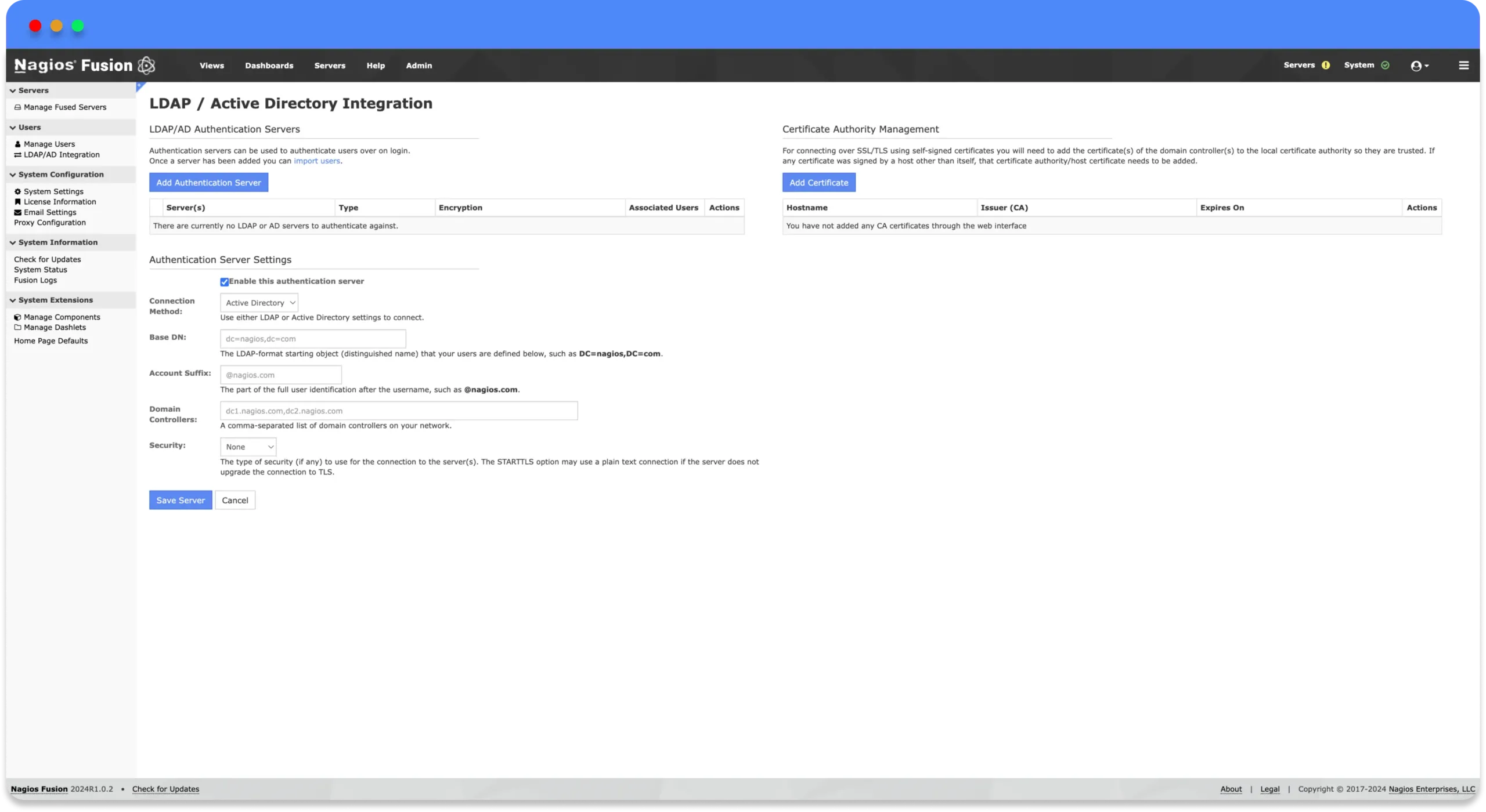 Users can submit their server credentials once and access all of their monitoring servers from within Fusion.