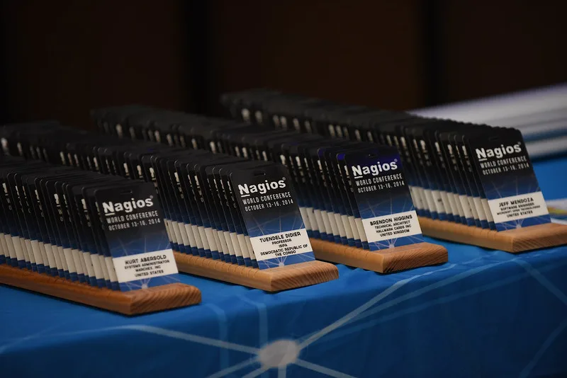 Name badges from Nagios World Conference 2014